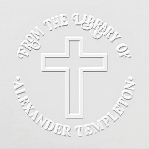 Simple Cross “From the Library of” Round Book Embosser