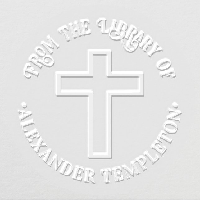 Simple Cross “From the Library of” Round Book Embosser (Design)