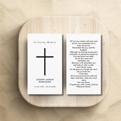 Simple Cross Funeral Memorial Prayer Card