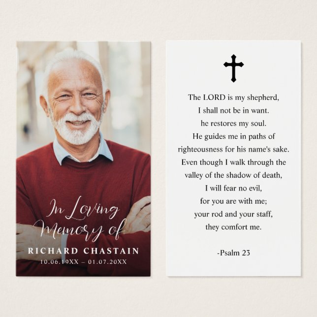 Simple Cross Funeral Memorial Prayer Photo Card (Front & Back)