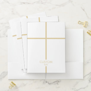 Simple Cross Gold and White Pocket Folder