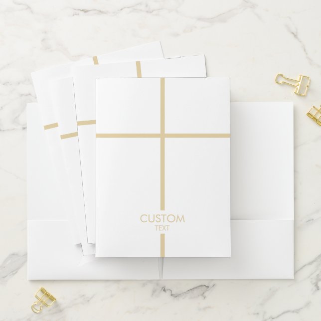 Simple Cross Gold and White Pocket Folder (In Situ)