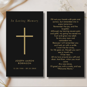Simple Cross Gold Black Memorial Prayer Card