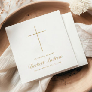 Simple Cross Gold Script Memorial Funeral Napkins