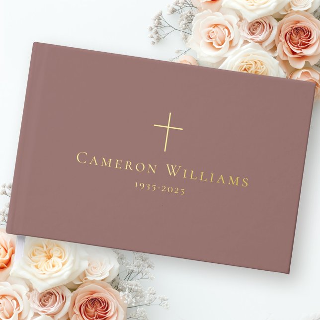 Simple cross loving memory funeral memorial foil guest book  (Simple cross loving memory funeral memorial guest book)