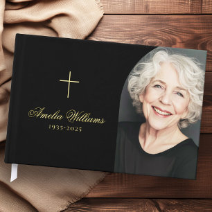 Simple cross loving memory funeral memorial photo foil guest book