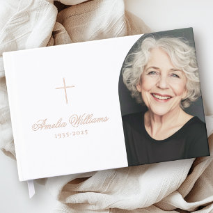Simple cross loving memory funeral memorial photo foil guest book