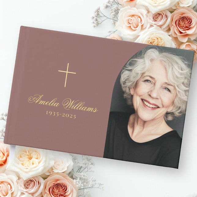 Simple cross loving memory funeral memorial photo foil guest book  (Simple cross loving memory funeral memorial photo guest book)