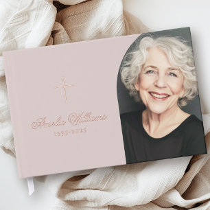 Simple cross loving memory funeral memorial photo foil guest book