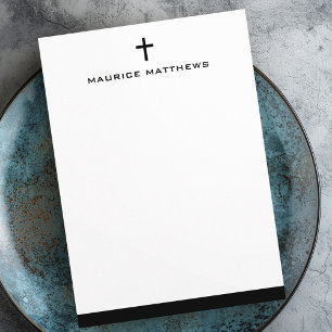 Simple cross masculine name black border flat note card