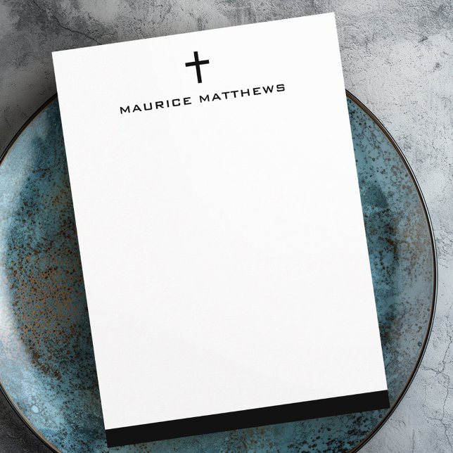 Simple cross masculine name black border flat note card (Simple cross masculine name black border flat note card)