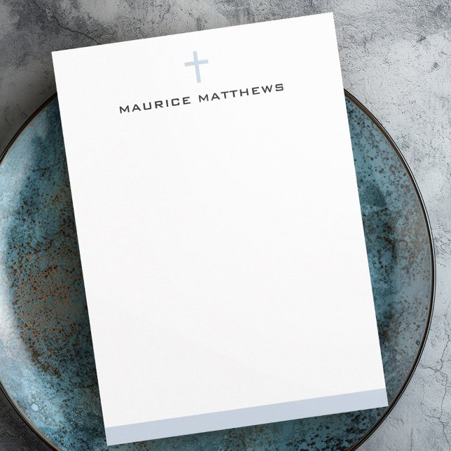 Simple cross masculine name dusty blue border flat note card (Simple cross masculine name dusty blue border flat note card)