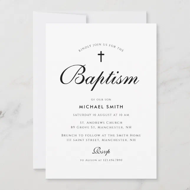 simple cross modern baptism invitation | Zazzle