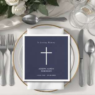 Simple Cross Navy Blue Funeral Memorial Napkins
