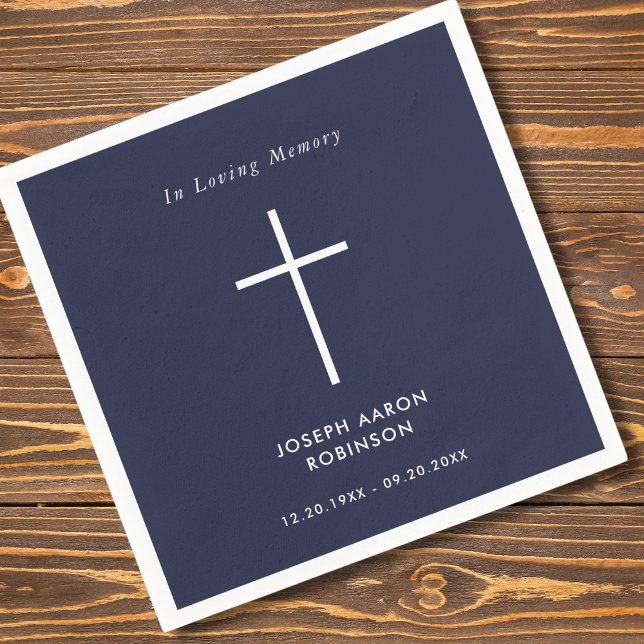 Simple Cross Navy Blue Funeral Memorial Napkins (Creator Uploaded)
