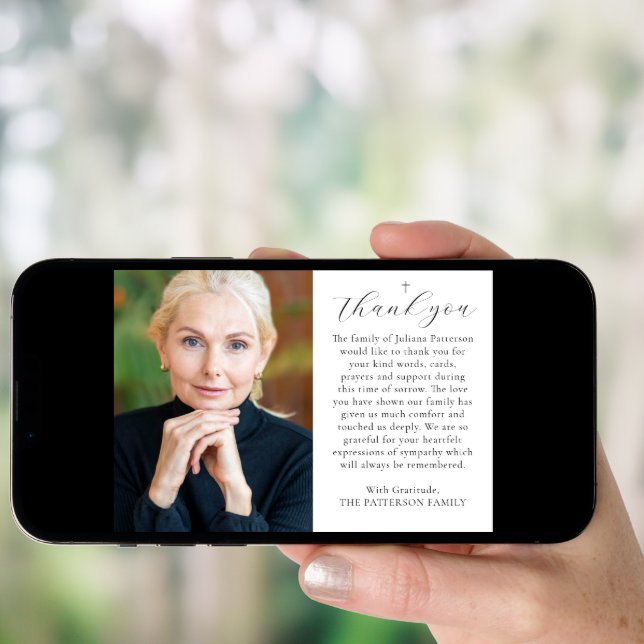 Simple Cross Photo Download Funeral Thank You Card (Front Digital)