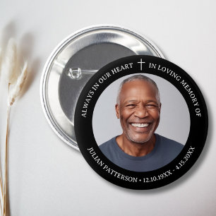 Simple Cross Photo Funeral Memorial Keepsake Button