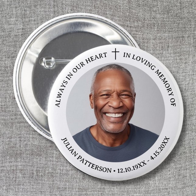 Simple Cross Photo Funeral Memorial Keepsake  Button (Creator Uploaded)