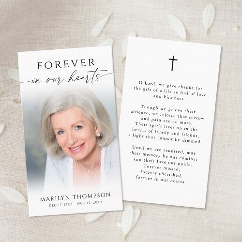Simple Cross Photo  Funeral Memorial Prayer Card