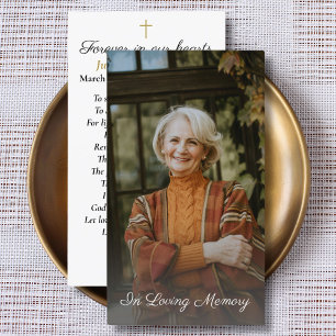 Simple Cross Photo Funeral Memorial Prayer Card 