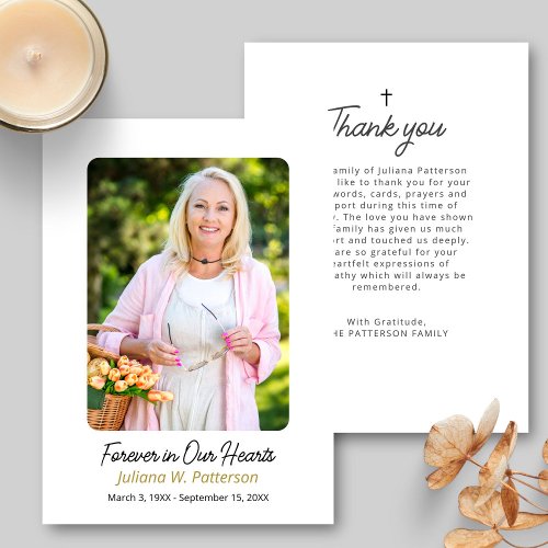Simple Cross Photo Funeral Thank You Card