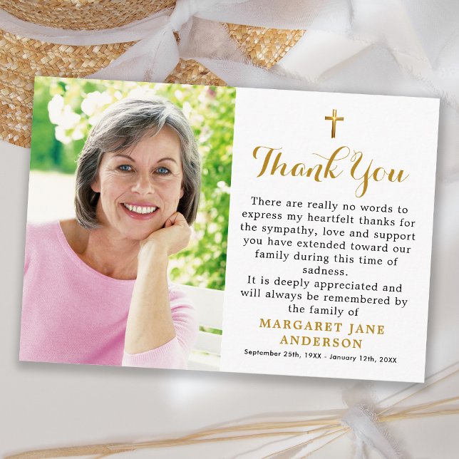 Simple Cross Photo Personalized Elegant Funeral Thank You Card (Creator Uploaded)