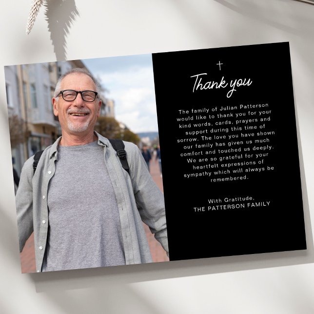 Simple Cross Photo Personalized Message Funeral Thank You Card (Creator Uploaded)