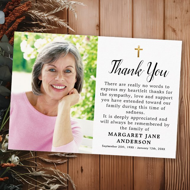 Simple Cross Photo Personalized Sympathy Funeral Thank You Card (Creator Uploaded)