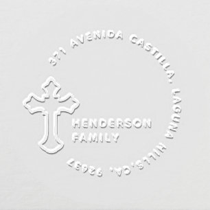 Simple Cross Religious Family Return Address Embosser
