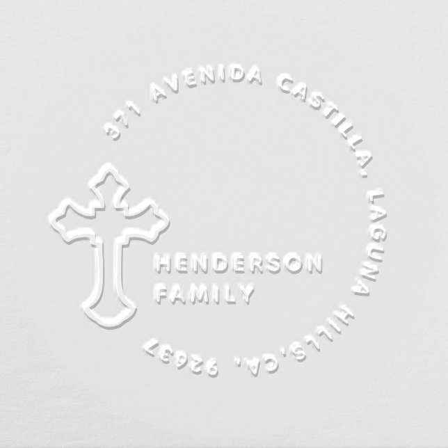 Simple Cross Religious Family Return Address Embosser (Design)