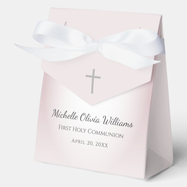 Simple Cross Rose Gold First Communion Celebration Favor Boxes (Front)