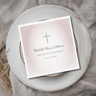Simple Cross Rose Gold First Communion Celebration Napkins