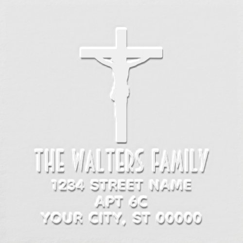 Simple Crucifixion Cross Name Return Address Embosser