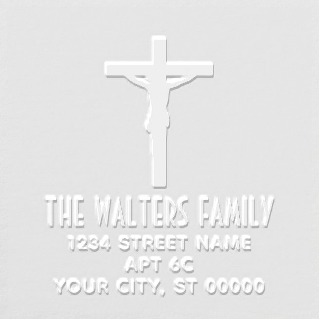 Simple Crucifixion Cross Name Return Address Embosser (Design)