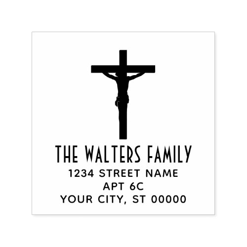 Simple Crucifixion Cross Name Return Address Self_inking Stamp