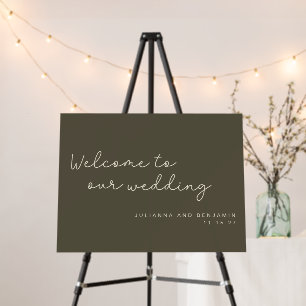 Simple Cursive Script Dusty Olive Wedding Welcome Foam Board