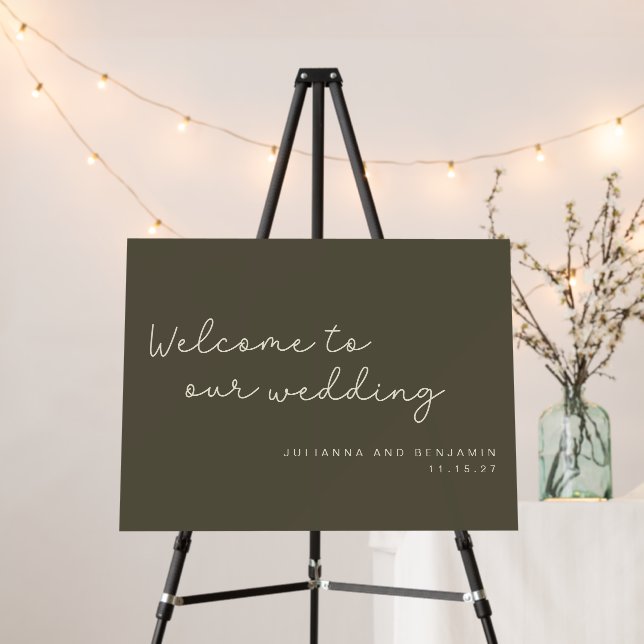 Simple Cursive Script Dusty Olive Wedding Welcome Foam Board (In Situ (Stand))
