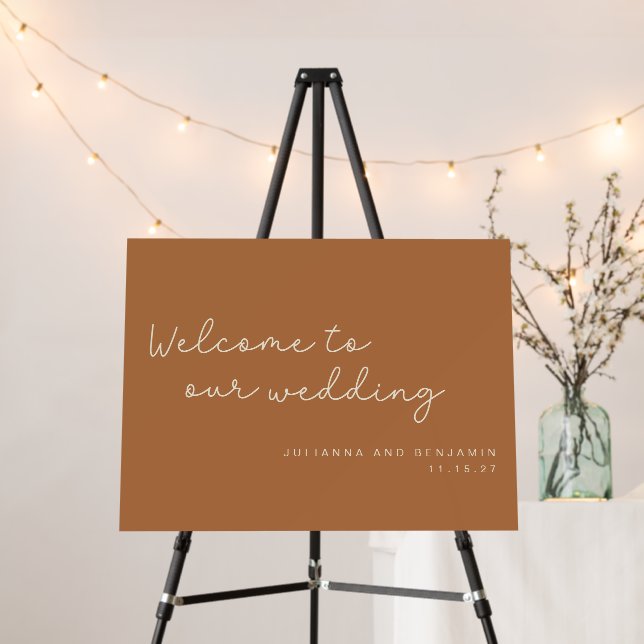Simple Cursive Script Terracotta Wedding Welcome Foam Board (In Situ (Stand))