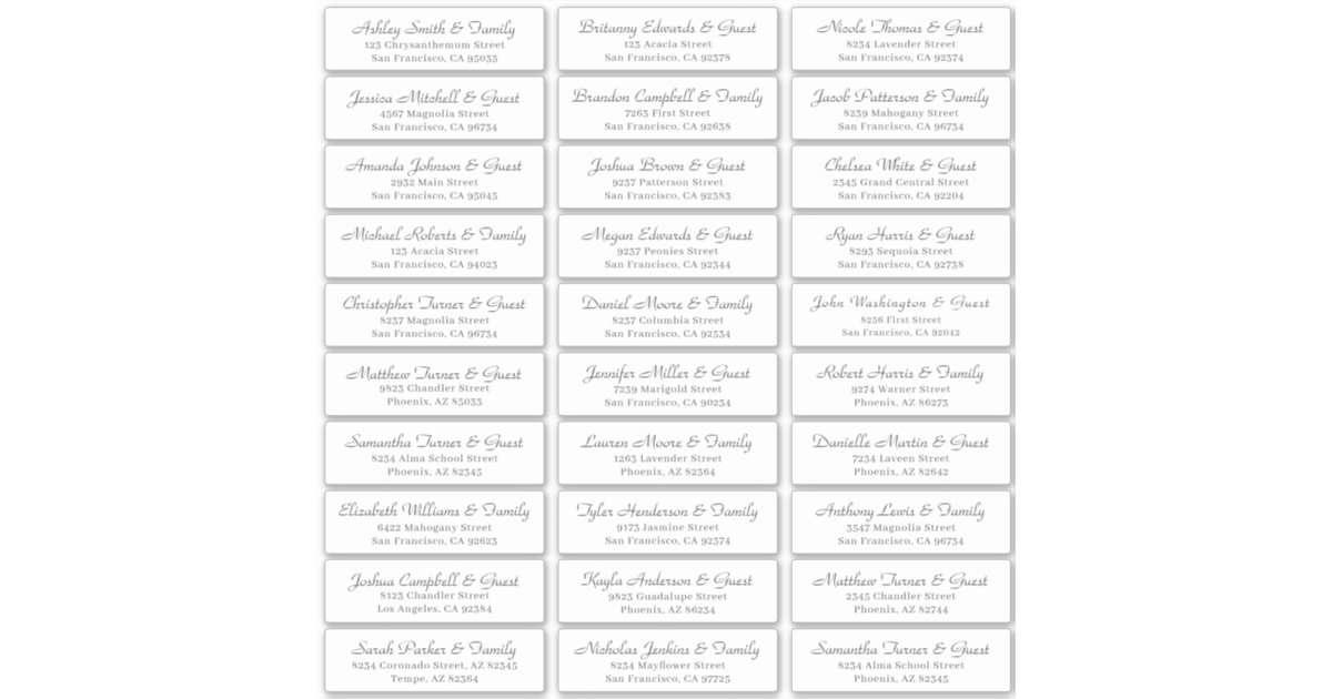 Simple Cursive Script Wedding Guest Names Address Sticker Zazzle Com