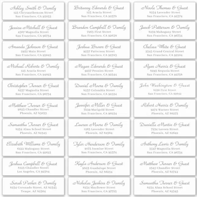 Simple Cursive Script Wedding Guest Names Address Sticker | Zazzle