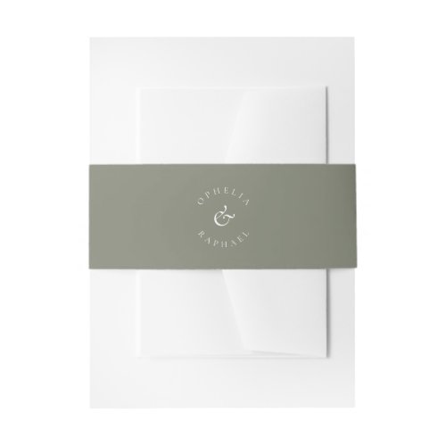 Simple Curved Names White Sage Green Wedding Invitation Belly Band