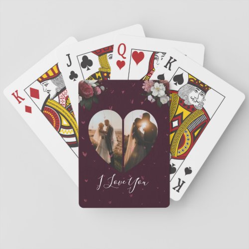 Simple Custom 2 Photo Heart Shaped for her him Playing Cards