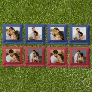 Simple Custom 4 Photo Couples Kids Family Wedding Cornhole Bags