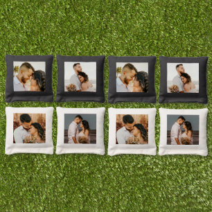 Simple Custom 4 Photo Couples Kids Family Wedding Cornhole Bags