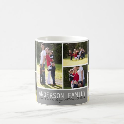 Simple Custom 7 Photo Family Collage Modern Script Coffee Mug