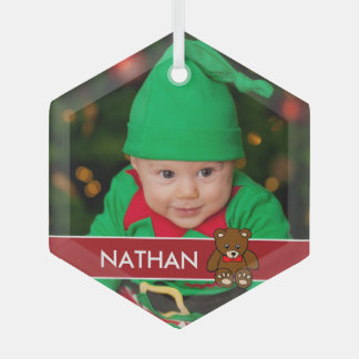 Simple Custom Baby Photo Christmas Personalised Glass Ornament