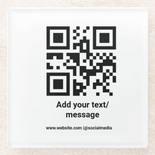 simple custom barcode add your text website QR Cla Glass Coaster