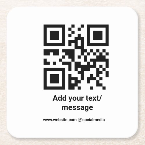 simple custom barcode add your text website QR Cla Square Paper Coaster
