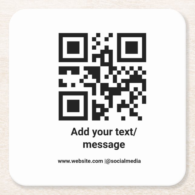 simple custom barcode add your text website QR Cla Square Paper Coaster (Front)