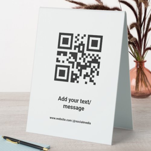 simple custom barcode add your text website QR Cla Table Tent Sign